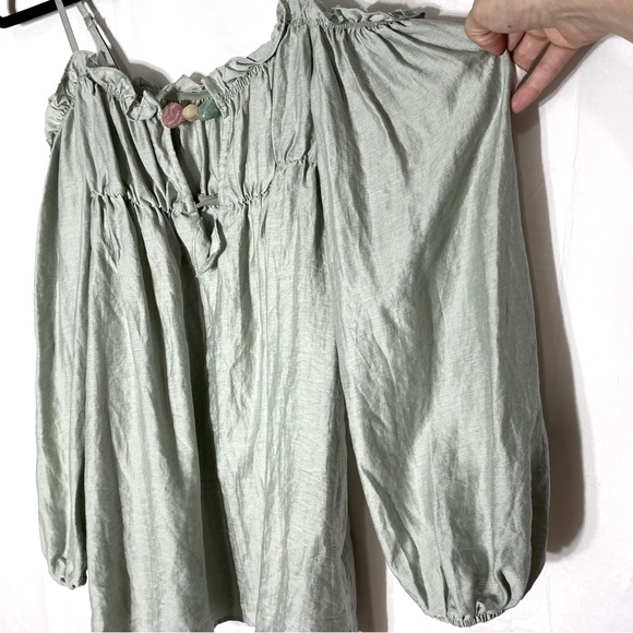 Missguided Sage Green Off Shoulder Boho Blouse W Beaded Neck Detail S NWT - Picture 7 of 15